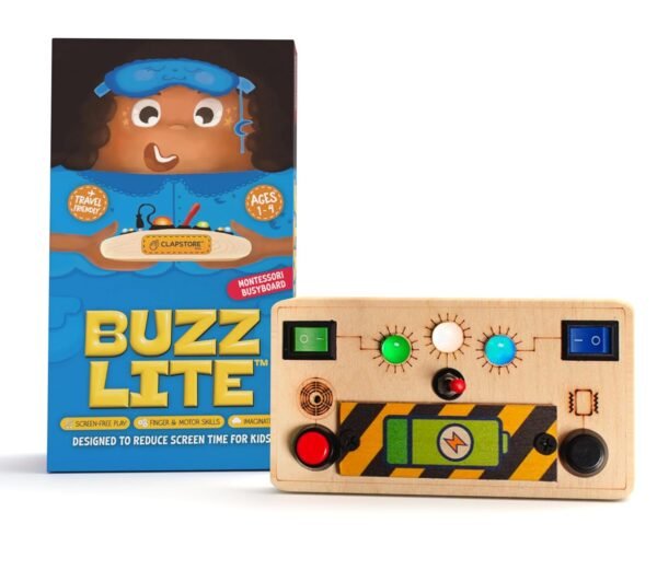 Toys Montessori Buzz Lite Busy Board with LED Light Switch, Wooden Sensory Toy for Toddlers & Kids 1-6 Years, Develops Hand-Eye Coordination for Boys & Girls