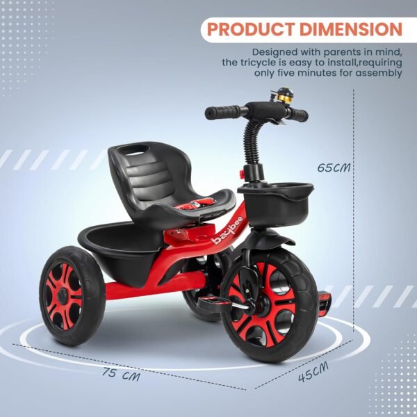 Baybee TRIGx Baby Tricycle for Kids | Smart Balanced Baby Trikes with Comfort Seat, Front & Back Storage Baskets & Eva Wheels | Children Bicycle for Kid | Kids Cycle for 2-5 Years Boy Girl (Red) - Image 3
