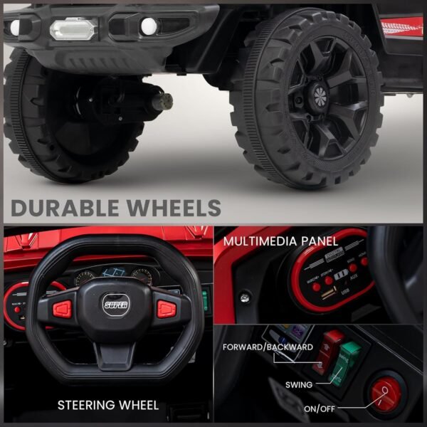 Wishmaster Driving EV Cars for 1, 2, 3, 4, 5, 6 Years | Remote + Steering + Mobile App Control | Kids Jeeps (Entery Level Jeeps [2-6 Years]- Thar, Red) - Image 4