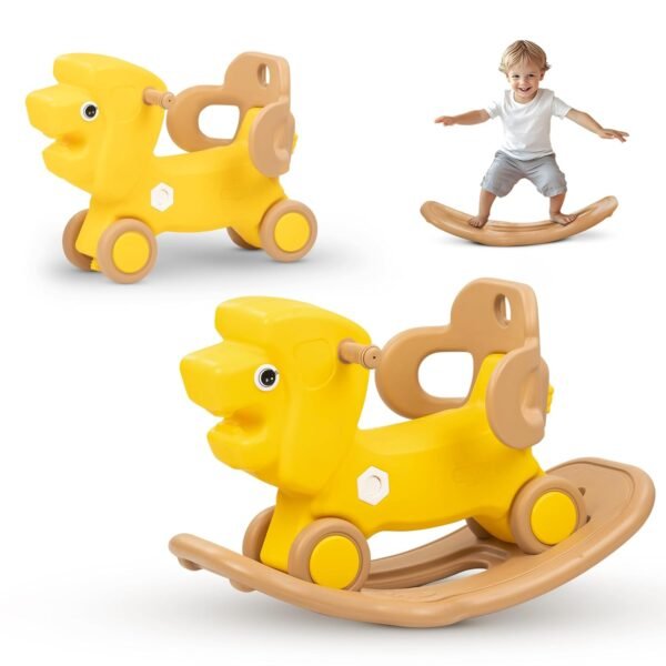 Baybee 3 in 1 Baby Rocker & Ride on Toy Car for Kids | Push Ride on Kids Car with Balancing Board & Safety Guardrail | Rocker for Babies | Indoor Outdoor Rocking Chair for Toddlers 1-3 Years (Lion)