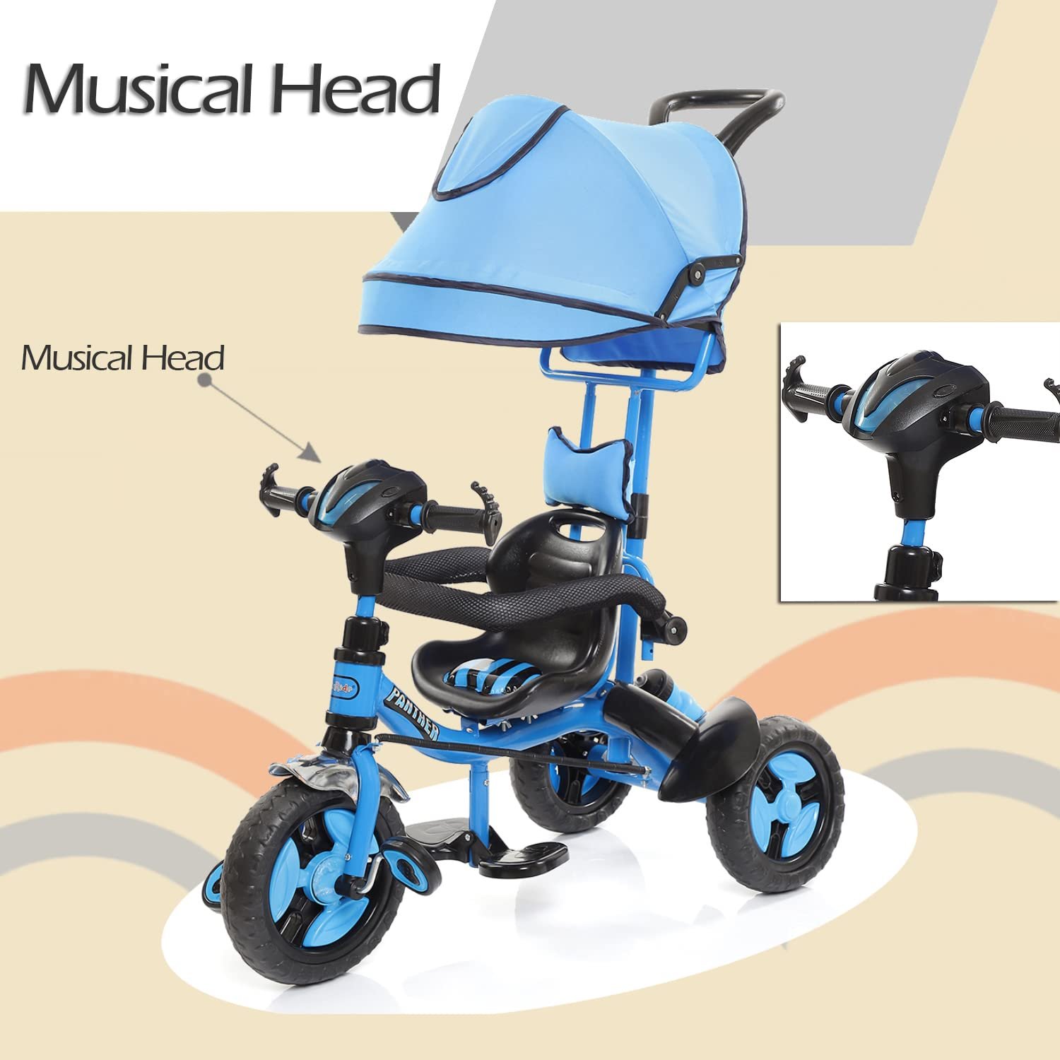 Fun Ride Kids Tricycle Panther 3 in 1 Plug and Play Musical Trike - Parental Control Handle for 1.5 to 5 Years with Safety Handle for Boys and Girls - (Weight - Upto 25 Kg) Blue - Image 5