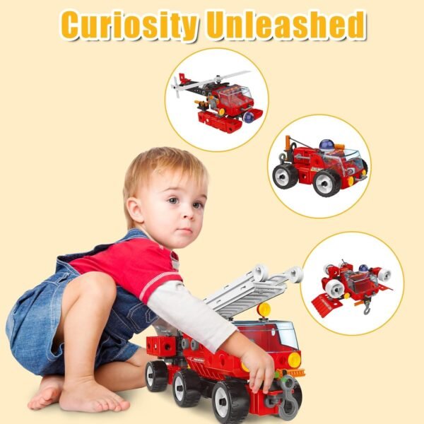 7 in 1 STEM Toys for 3 4 5 6 7 Year Old 159PCS Fire Truck Toy for Kids Educational Science Kits for Boys Age 5-7 6-8 Engineering Learning Toys_18 - Image 6