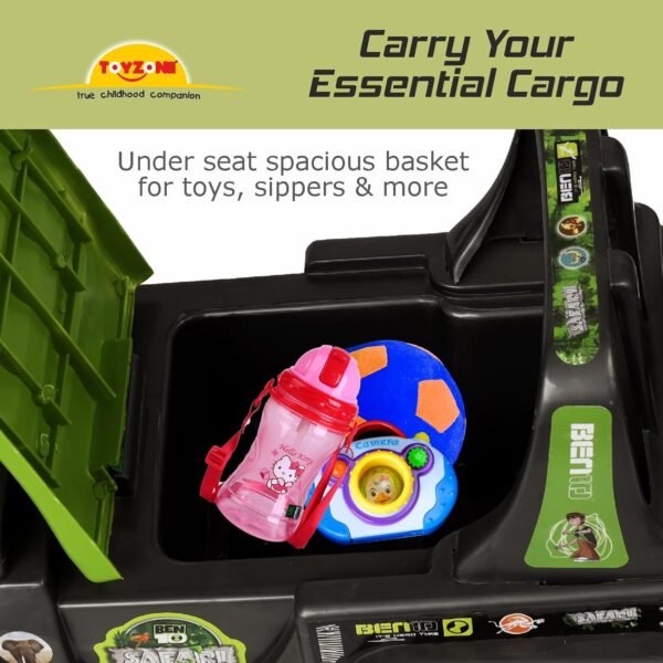 Toyzone Ride On | Baby Car | Kids Car | Toy Car| Push Car| Swing Car| Ride on Car with Music & Horn (Ben 10 Safari) - Image 6