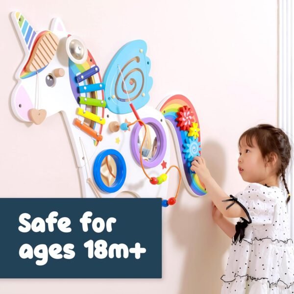Unicorn Montessori Activity Wall Panel Toy | Wooden Sensory Playboard for Kids & Toddlers | Bead Maze, Gears, Xylophone | Wall Décor for Playroom & Preschool (1-6 Years) - Image 3
