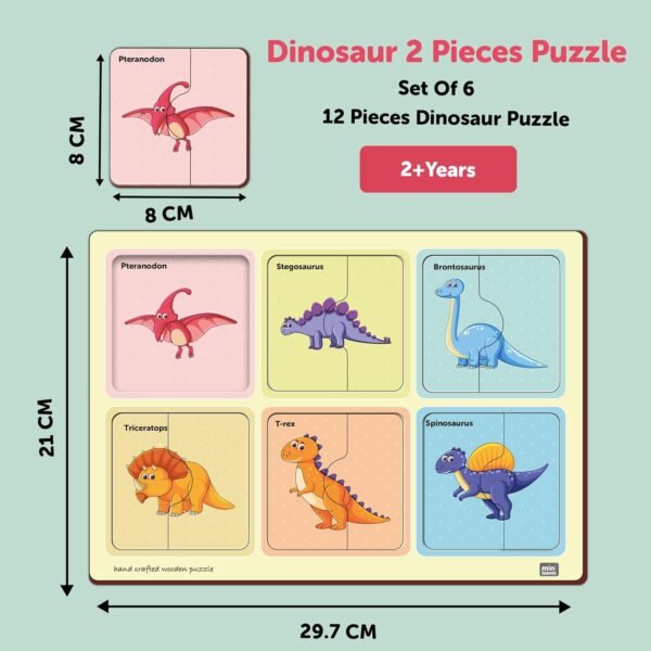 2 Pieces Wooden Dinosaur Puzzle Kids Toys for 2-5 Years Boy Educational Jigsaw for 2+ Year Old Boy Child Safe & Durable Zero Plastic Preschool Picture Matching Toys - Image 3