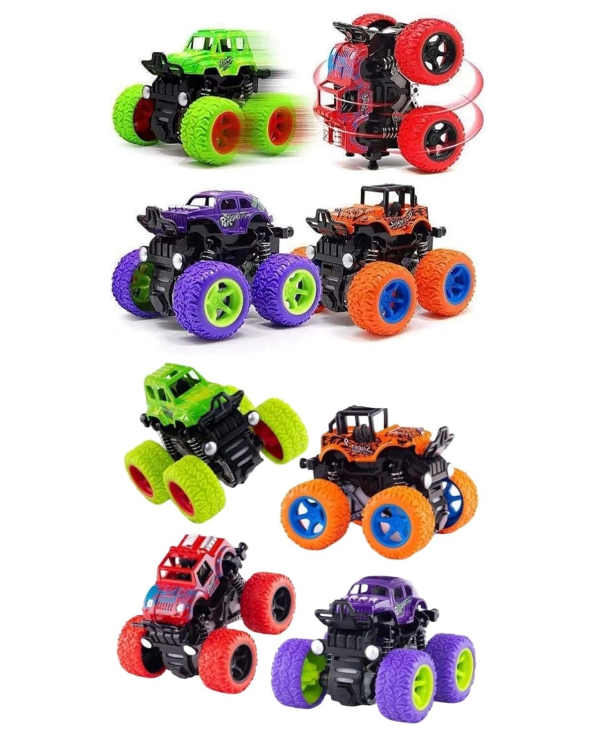Exciting Pack of 4 Monster Trucks for Boys 3-7 Years Old, Friction Powered Car Toys, Durable High-Density Alloy and Non-Toxic Plastic, Non-Slip Tires for Educational Play (4)