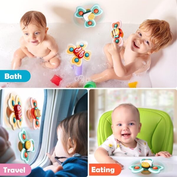 Umadiya® Baby Bath Toys Spinner Toy 3 PCS Spinners for Baby Toddlers Boys Girls Waterproof Suction Cup Spinning Top Rotating Montessori Learning Toy Sticks to Smooth Surface Return Gift for Kids - Image 4