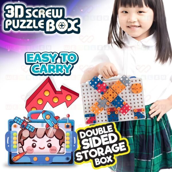 Wembley 4 in 1 Toy Drill Screw Tool Set for Kids 3 4 5 6 7+ 3D Puzzle Box STEM Learning DIY Building Block Kit Creativity Educational Construction Promotes Motor Skills - Space Theme - Image 6