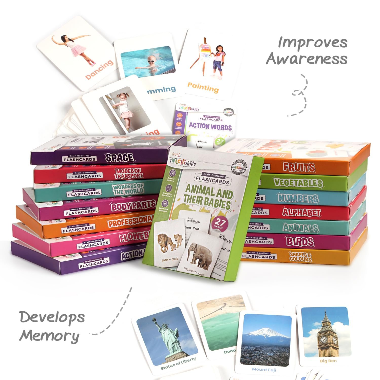 Intelliskills Premium 15-in-1 Brain Boosting Flash Cards for Kids,400 Cards,Flash Card for 1+ Year Old Baby,Montessori Education Toy for Toddlers,Preschool Learning Activities,Waterproof,Birthday Gift - Image 2