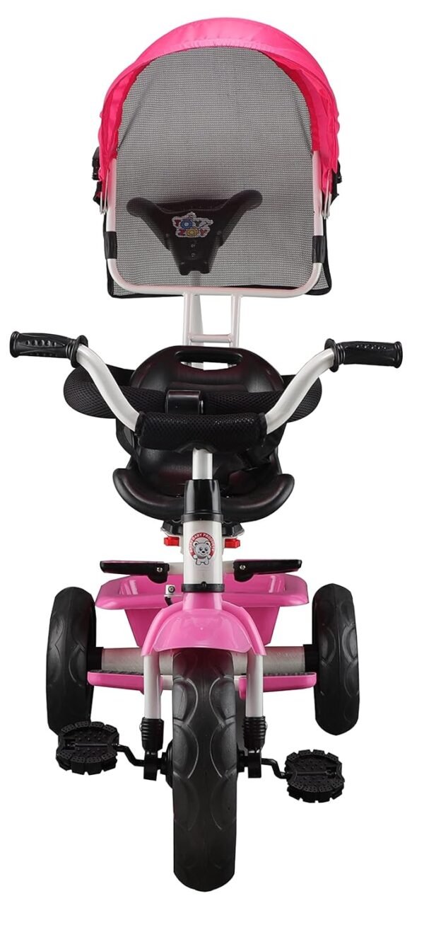 JoyRide 4 in 1 Convertible Baby Tricycle Toddler Stroller Pedal Tricycle w/Reversible Seat Adjustable Removable Handle Canopy Handrail Belt Storage Footrest for 1-5 Years Old (Pink) - Image 2