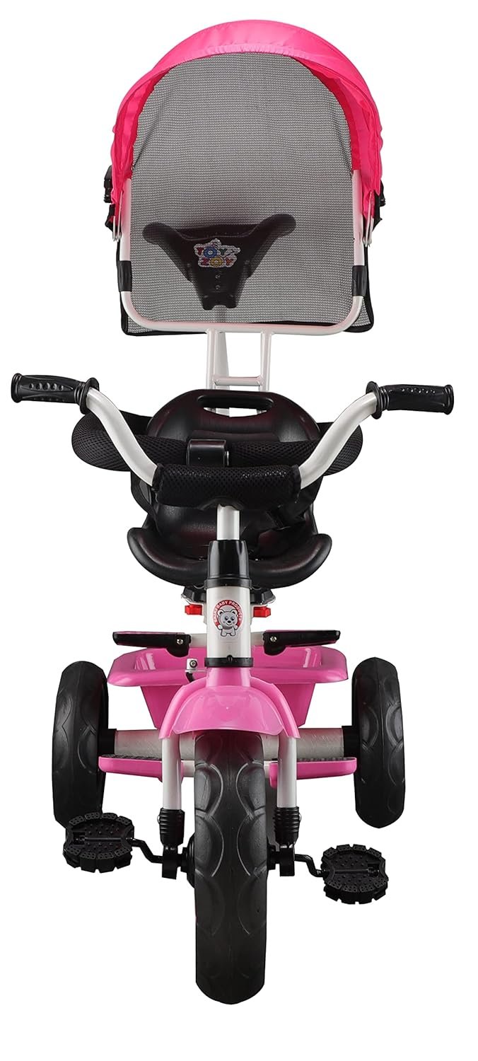 JoyRide 4 in 1 Convertible Baby Tricycle Toddler Stroller Pedal Tricycle w/Reversible Seat Adjustable Removable Handle Canopy Handrail Belt Storage Footrest for 1-5 Years Old (Pink) - Image 2