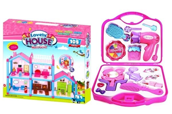 Dream Palace Doll House | Play Set | Girls Doll House | Play Set with Accessories | Dolls with Furniture| Role Play Set|Age for 3-8 Years (Doll House + Beauty Set)