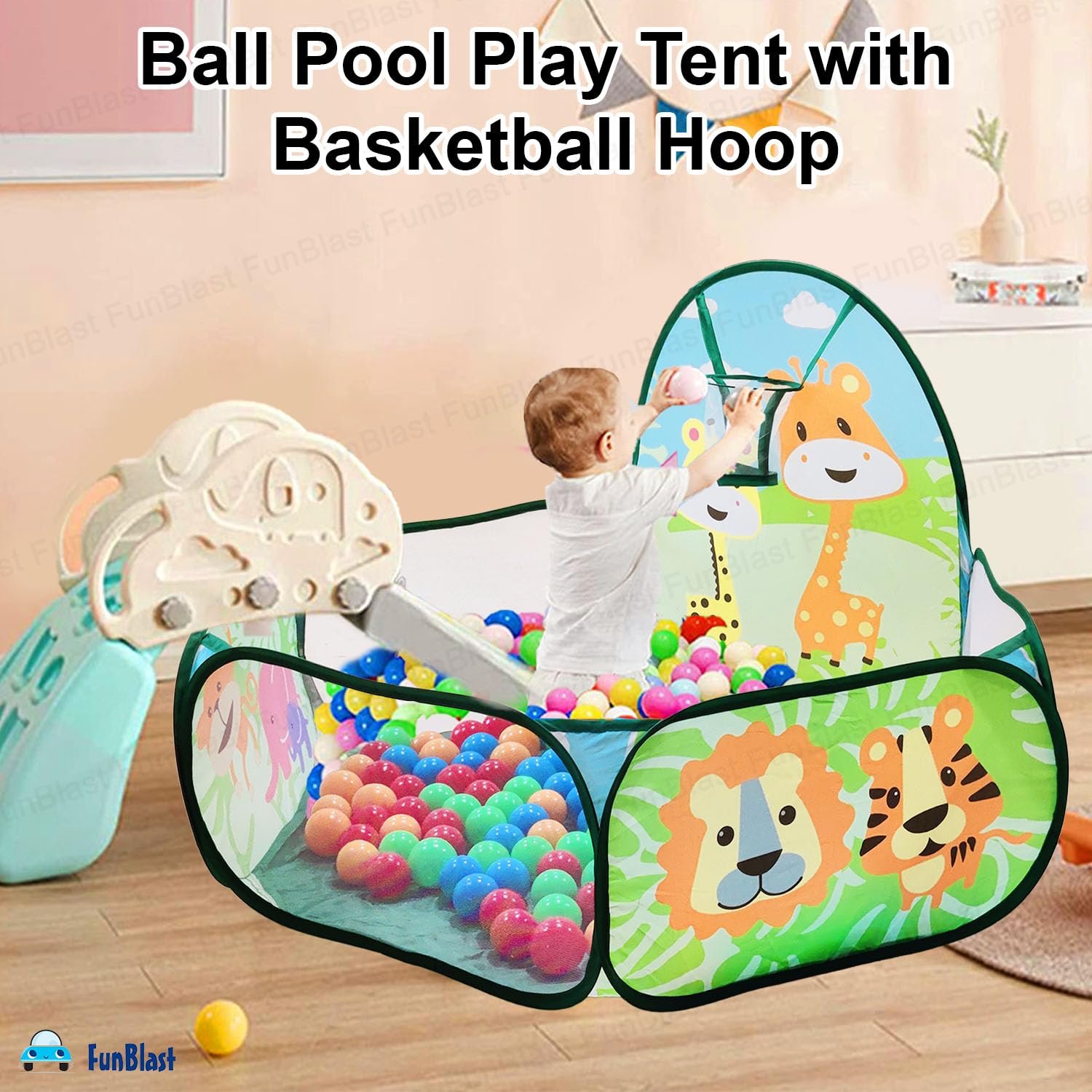 FunBlast Large Size Ball Pool for Kids, Foldable Square Zoo Ball Pool Play Tent Kids, Playground Tent House with 50 Balls – Ball Pool Game for 2-5 Years Old Kids, Boys, Girls (Ball Pool Zoo) - Image 6