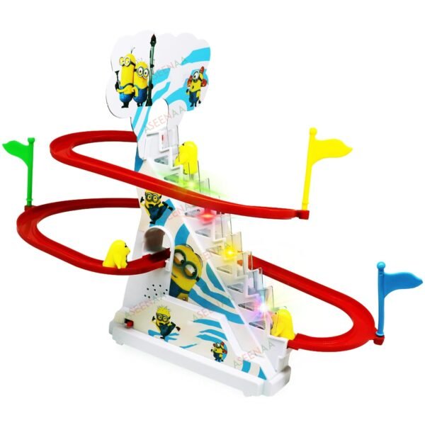Musical Funny Cartoon Slide Automatic Stair-Climbing Cartoon Race Track Set Escalator Toy with Lights and Music for Kids - 3 Cartoons Included (Pack of 1,Multicolor)