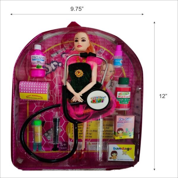 ABYZ Dr Bibo Dolls Play Set with Black Dress, Medical Accessories and Carrying Bag, Age 3-5 Years, Multicolor - Image 3