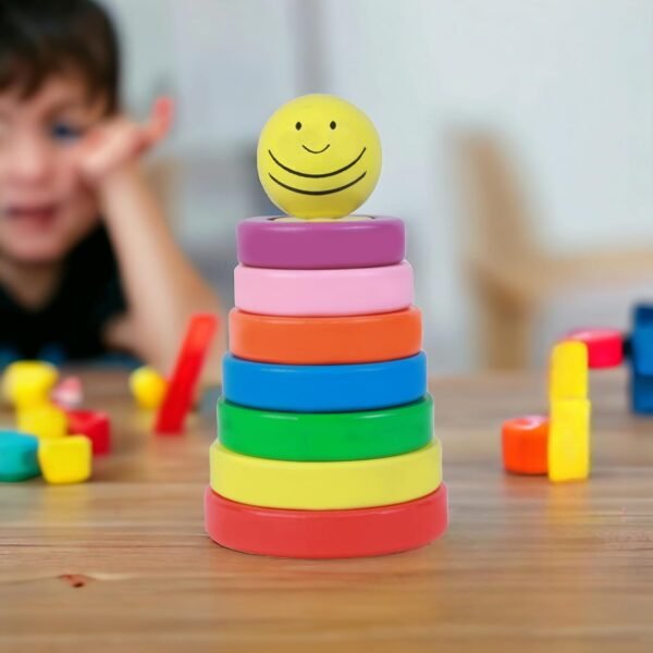 SMARTBEE Wooden Advanced Shape Rainbow Stacker | Color and Shape Sorter Toy for Kids Age 2-4 | Learning Toy & Gift for Children - Image 2