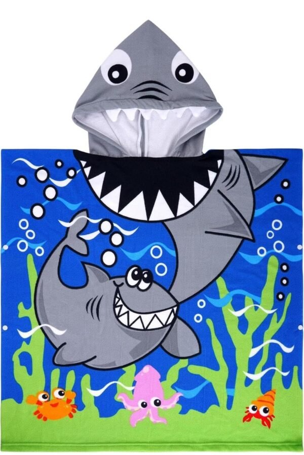 Butterthief Poncho Towel for Kids | Hooded Bath Towels | 60 x 120 cm Toddler Pool Towel for Boys & Girls, 1-7 Years (Blue Shark) - Image 3