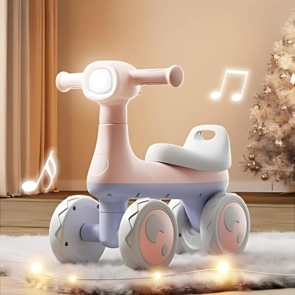 Baby Balance Bike Ride-On Toy with LED Headlight, Musical Feature, 4 Wheels, Safe and Fun Indoor/Outdoor Bike for Kids, Ages 1-3 Year (Pink/Blue)