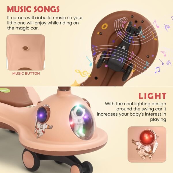 Baybee Astro Baby Swing Car for Kids | Push Ride on Baby Car with 360° Steering, LED Lights, Music & Backrest | Twister Rideons Toy Kids Cars | Magic Cars for Kid 3 to 8 Years Boys Girls (Dark Pink) - Image 5