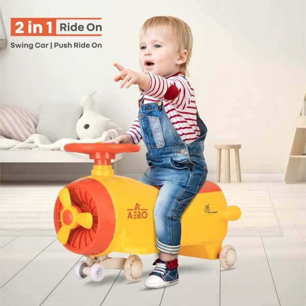 R for Rabbit Iya Iya Aero Kids Swing Car, Scratch Free PU LED Wheels with ABEC7 Bearing, Baby Ride on Magic Toy Panda Car for 2+ Years Boys & Girls, Upto 75 Kgs (Yellow Orange) - Image 5