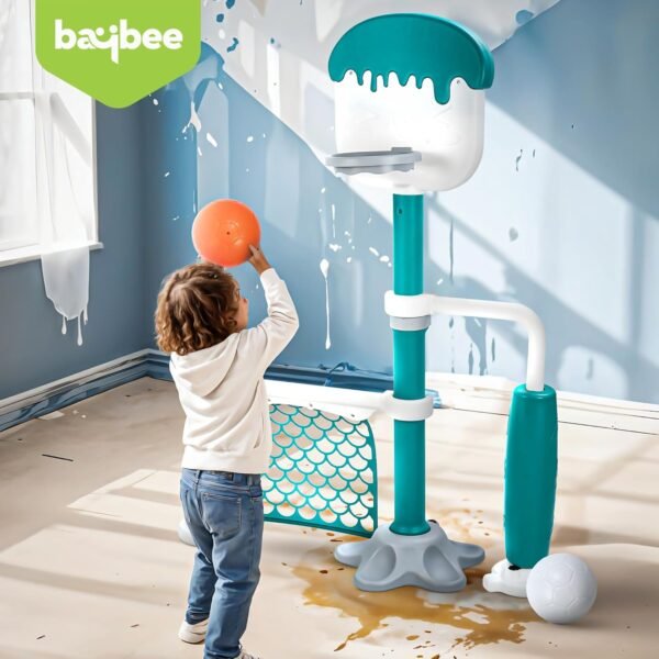 Baybee 3 in 1 Baby Basket Ball Set for Kids | Kids Indoor Play Area with 6 Height Adjustable, Basketball Hoop & Soccer | Basket Ball for Kid\'s at Home | Freestanding Kid Activity Toys for 2-5 Years - Image 2