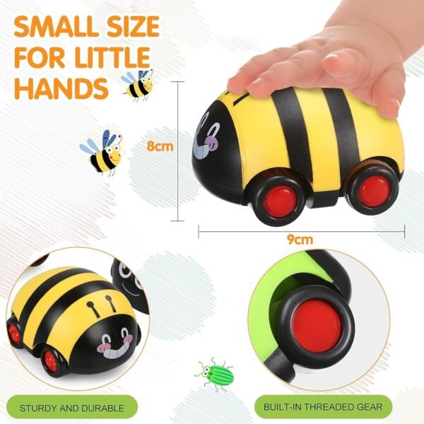 Pull Back Cute car for Toddler Toys 2-4 Year Old Boys and Girls Cute Model Bees, Friction Powered Vehicle Playset for Kids Pack of 2 (Random Color) - Image 3