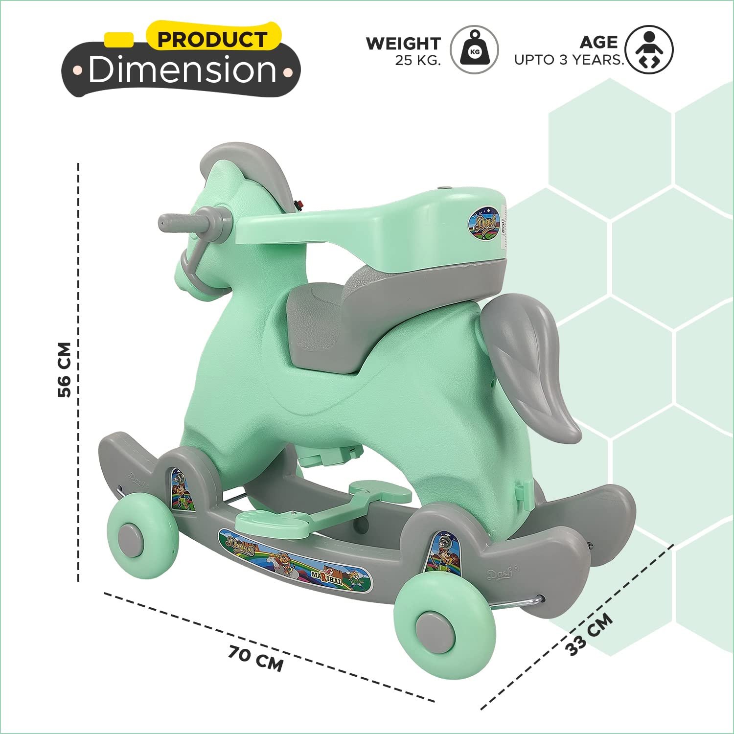 Dash Marshal 2 in 1 Ride on Horse for Kids, Horse Rider for Kids 1+ Years, Rocker cums Ride on Toy with Attractive Music for Kids (Capacity 20kg | Green) - Image 2
