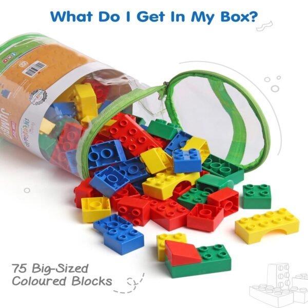 Intelliskills Premium Jumbo 75 Pcs Building Blocks for 3+ Years Kids, Construction Block Set for Boys & Girls, Creative Activity Kit,Fun Learning & Educational Toy, Develop Motor Skills, Birthday Gift - Image 3