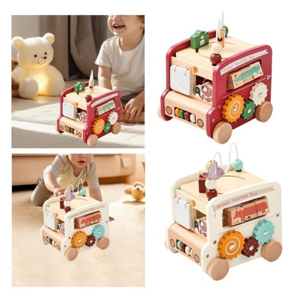 Toy 5-in-1 Bus Toy with Hammer Musical Pounding Toy for Kids Children Boys Girls Red - Image 6