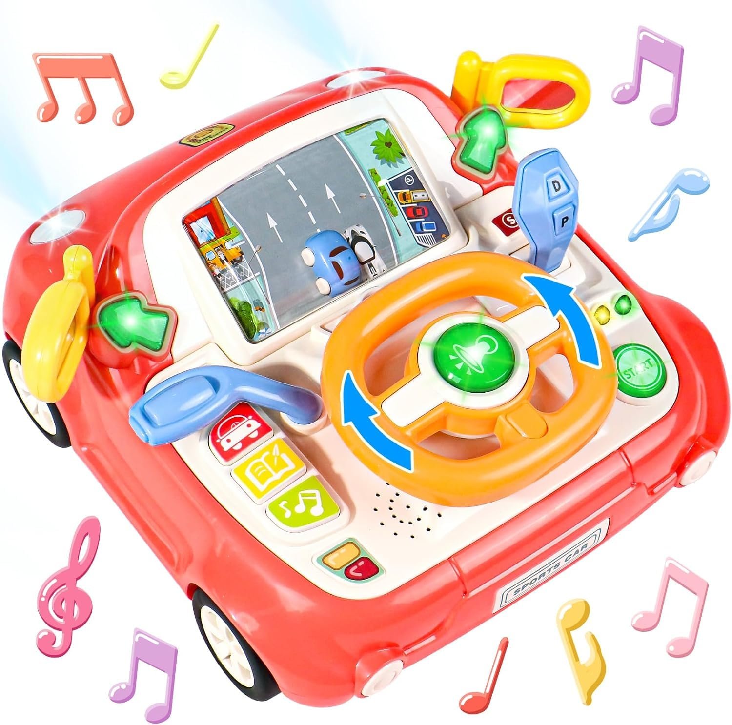 Light & Musical Steering Wheel Toy for Toddlers 1-3 Years -Simulation Driving Car Toy- Fine Motor Skills Toy- Early Education Birthday Gifts for Kids (Pink)
