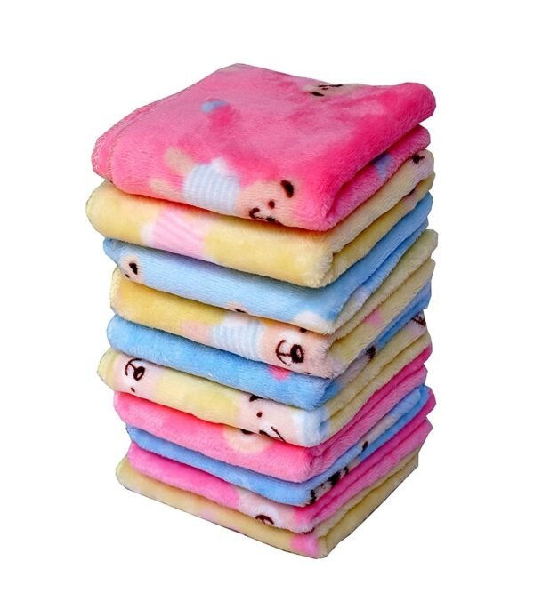 Unisex Soft Fluffy Thick Cotton Teddy Bear Print Face Towel/Handkerchief Set of 12 (10X10 Inches)