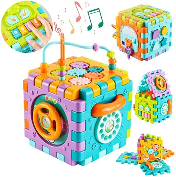5 in 1 Activity Triangle Center Cube | Alphabet Blocks Abacus Clock Writing | Counting Beads Assembly Toys for Babies Montessori Learning Toy for 1-5 Year Old Kids (Activity Cube) - Image 6