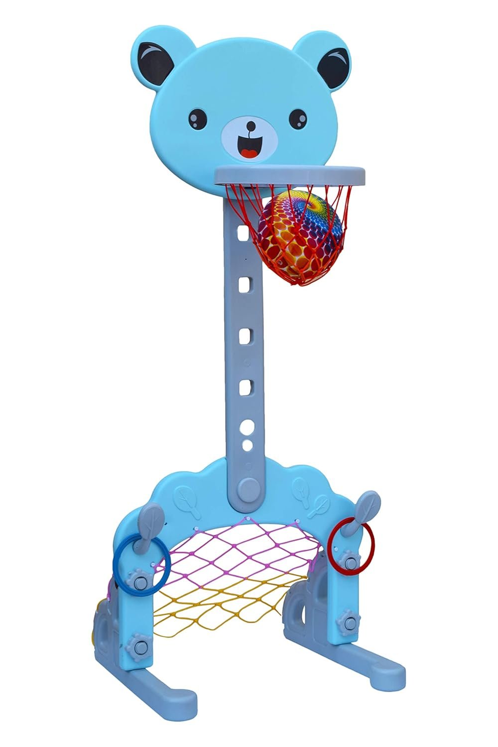 eHomeKart Basketball Toy Set - 3 in 1 Multi Activity Play Centre - Basketball, Football Gate & Ring Hoopla - Age 1-5 Years, 5 Height Adjustable Settings - Perfect Toys for Indoor & Outdoor (Teddy)