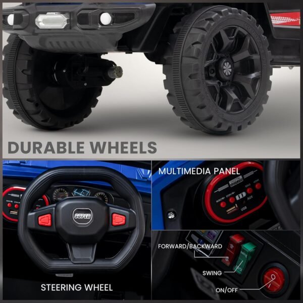 Wishmaster Driving EV Cars for 1, 2, 3, 4, 5, 6 Years | Remote + Steering + Mobile App Control | Kids Jeeps (Entery Level Jeeps [2-6 Years]- Thar, Blue) - Image 4