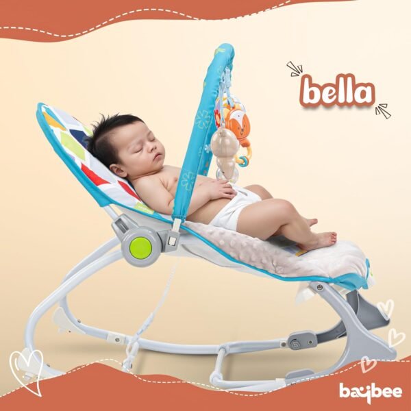 Baybee Bella 2 in 1 Baby Rocker for Babies | Kids Rocking Chair with Adjustable Seat, Calming Vibrations, Hanging Toys & Music | Baby Bouncer for New born | Portable Baby Swing for 0 to 2 Years (Blue) - Image 6
