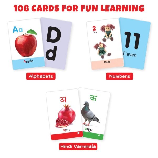 My First Flash Cards for Kids (Combo of 3): Alphabets, Numbers, Hindi Varnamala | 108 Cards for Preschoolers & Toddlers 2-6 Years | Learning Guide & Activities Included - Image 3