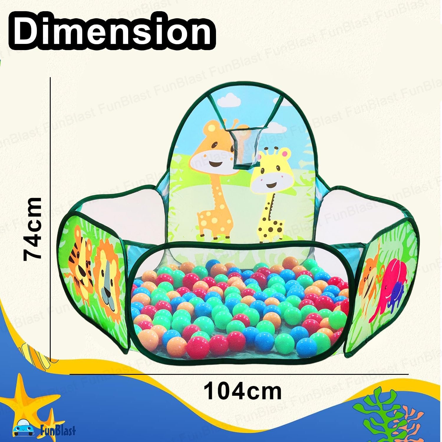 FunBlast Large Size Ball Pool for Kids, Foldable Square Zoo Ball Pool Play Tent Kids, Playground Tent House with 50 Balls – Ball Pool Game for 2-5 Years Old Kids, Boys, Girls (Ball Pool Zoo) - Image 2