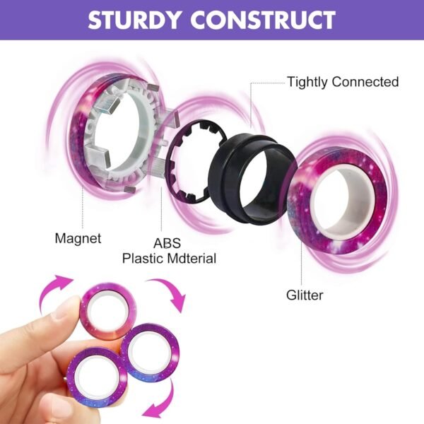 Kidology Magnetic Fidget Rings, Fidget Spinner Therapy Toys for Sensory Play, Magnetic Fidget Toy, for 4+ Year Old and Up, Stress Relief Anxiety Rings for Kids & Adults (Pink/Purple) - Image 4