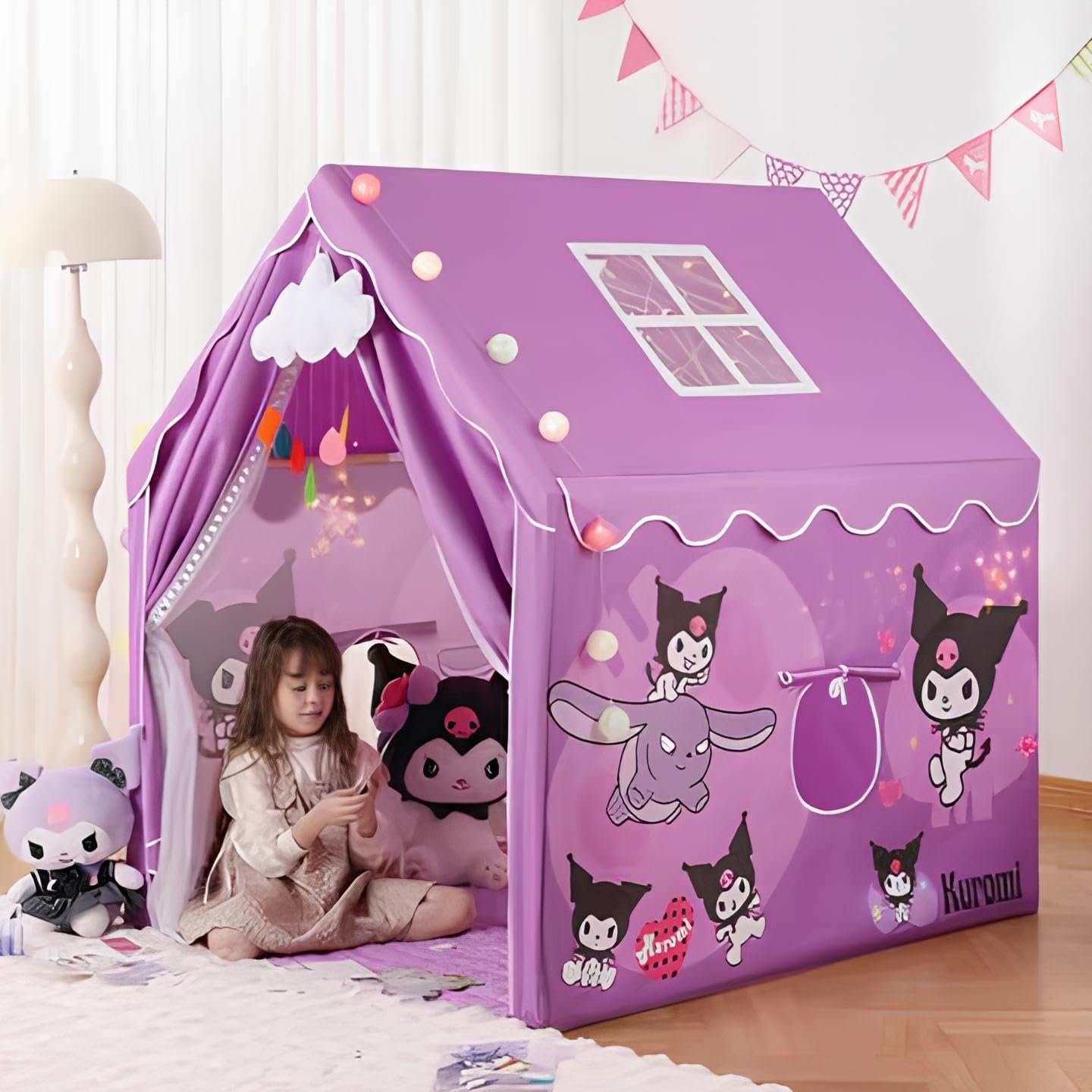 Colorfull and Extremely Light Weight Indoor and Outdoor Kids Play Tent House for 3-8 Years Old Kids Girls and Boys (Prple CAT 0123)