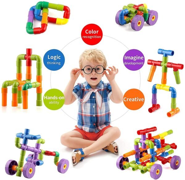 85 Piece Unbreakable Building Blocks Toy with Wheels for Kids,Block Game for 3-8 Years Old Kids Boys & Girls,Random Color(Block Toys for Kids) - Image 3