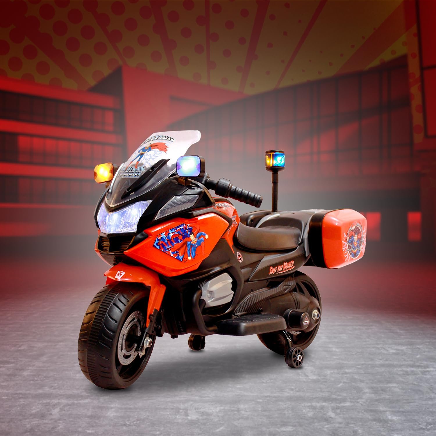 Licensed Superman (2W) Kids Bike | 6V/5AH Battery | 6V/16000 RPM Motor | Foot Accelerator | USB/MP3 Interface | LED Light | English Rhymes & Music | BIS Certified | (Red) (3-5 Years)