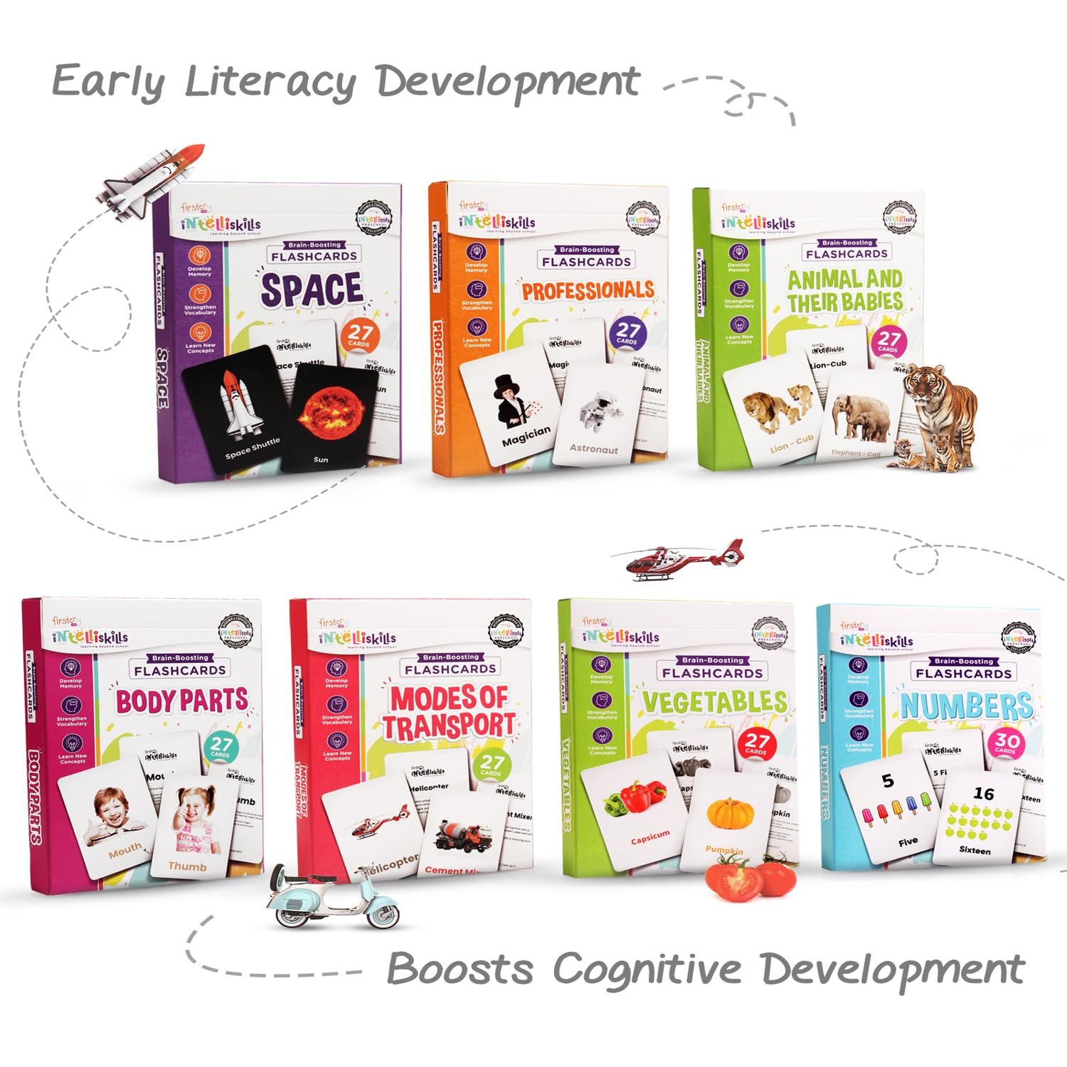 Intelliskills Premium 15-in-1 Brain Boosting Flash Cards for Kids,400 Cards,Flash Card for 1+ Year Old Baby,Montessori Education Toy for Toddlers,Preschool Learning Activities,Waterproof,Birthday Gift - Image 3