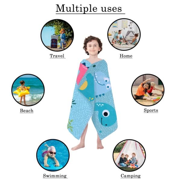 Premium Soft & Absorbent 100% Cotton Kids Bath Towel | 380 GSM |Large, Quick Dry, Strong | Versatile for Bath, Pool, and Beach (Dinosaur) - Image 3