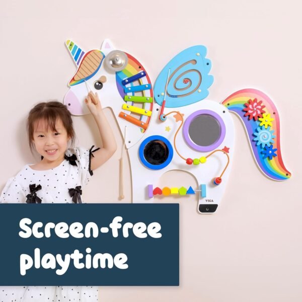 Unicorn Montessori Activity Wall Panel Toy | Wooden Sensory Playboard for Kids & Toddlers | Bead Maze, Gears, Xylophone | Wall Décor for Playroom & Preschool (1-6 Years) - Image 6