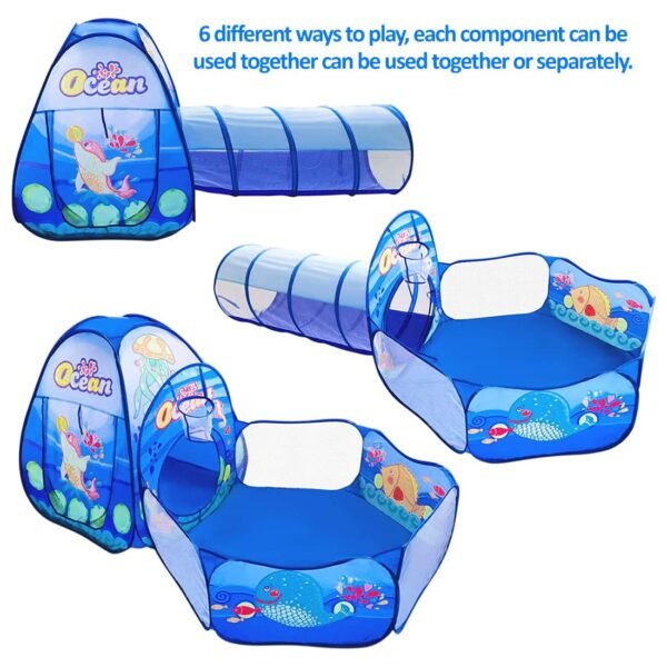 Wembley 3-In-1 Ocean Ball Pool Tunnel For Kids 1-5 Years Girls Boys Toddlers Ball Pit Foldable Tent House For Kids Activity Indoor Outdoor Toys - Balls Not Included,Blue - Image 6