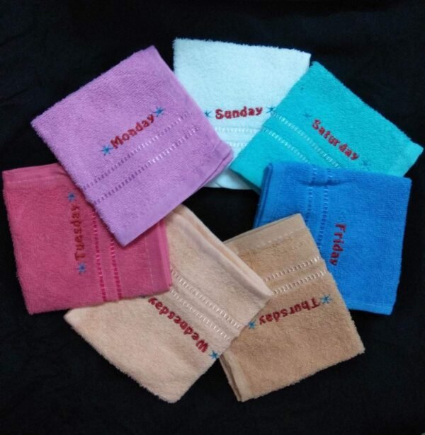 Weekday Towel Set For Children | Soft Cotton Towel With Embroidery, 16 Gsm, Multicolored - Image 2