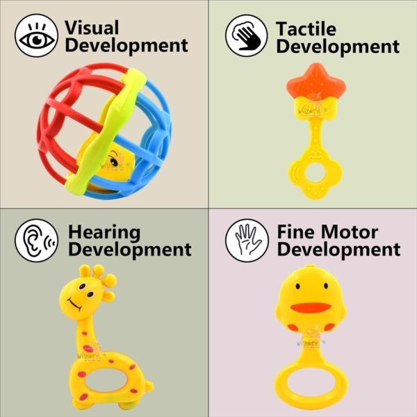 WISHKEY Colorful Attractive Plastic Non Toxic Set of 8 Shake & Grab Rattle BPA Free for New Born and Infants (Pack of 8, Multicolor) - Image 2