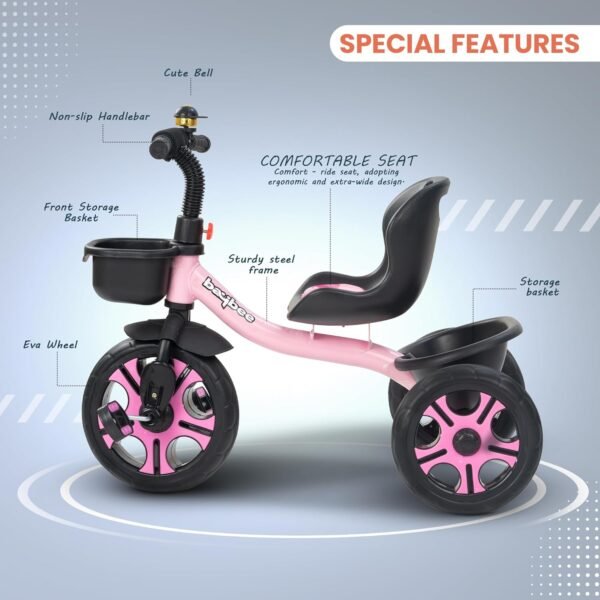 Baybee TRIGx Baby Tricycle for Kids | Smart Balanced Baby Trikes with Comfort Seat, Front & Back Storage Baskets & Eva Wheels | Children Bicycle for Kid | Kids Cycle for 2-5 Years Boy Girl (Pink) - Image 4