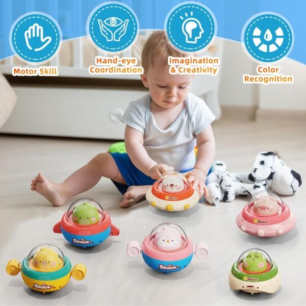6PCS Infant Car Toys with Playmat & Storage Bag,Animals Car Toys for Ages 0-2,1 Year Old Birthday Gift for Baby 12-18 Months,Space Theme Toys for 1 Year Old Boy and Girl - Image 4