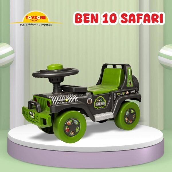 Toyzone Ride On | Baby Car | Kids Car | Toy Car| Push Car| Swing Car| Ride on Car with Music & Horn (Ben 10 Safari) - Image 3
